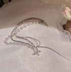 Women's Stylish Butterfly Rhinestone Pearl Necklace